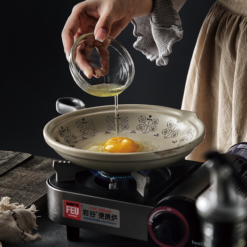 Japanese-sty Household Single-handle Frying Pan Heat-resistant Pottery Pot Creative Pan Can Be Directly Open Fire Ov